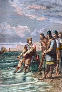Büyük Kanut, komisyoncularını gelgiti durduracak güce sahip olmadığına ikna eder - Büyük Kral II. 1030 - Sarayına sadece şunu gösterir: by Unknown artist