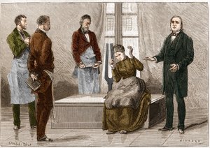 Sesin etkisiyle oluşan katalepsi (Diapason). Fransız nörolog Jean Martin Charcot (1825-1893) (sağda) Salpetriere hastanesinde bir hasta üzerinde hipnoz gösteriyor. “Doğa” 1879