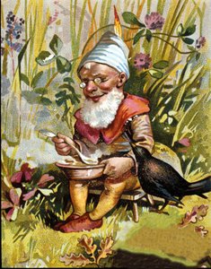 Cüce veya farfadet karakteri çorba içer. by Unknown artist