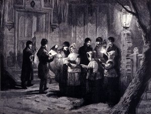 Kanada'da Noel Gecesi: okumalar ve dualar. 19. yüzyıl gravürü by Unknown artist