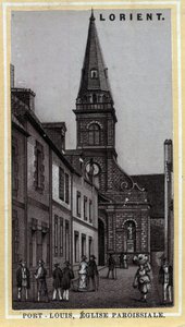 Port Louis Kilisesi bucak (Port Louis) Pays de Lorient, Morbihan, Brittany. 19. yüzyılın sonlarında kromolitografi. by Unknown artist