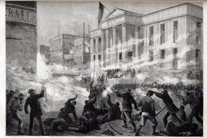 1884 Cincinnati Adliyesi ayaklanmaları - kötü şöhretli bir cinayet davasının ardından jürinin adam öldürme kararından sonra başlayan bir isyan, 28 Mart 1884 - by Unknown artist