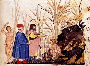 Şiddet Çemberi: Dante ve Virgil, başkalarına karşı şiddet içerenlerle tanışır. Bir Cehennem şarkısını gösteren ışıklı sayfa, Dante Alighieri