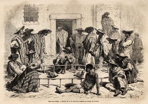 Marinilla köyünde horoz dövüşü (Magdalena bölgesi, Kolombiya), çok popüler spor, küçük dikdörtgen bir arenada yapılır, evlerin önündeki avlunun ortasına kurulur, horozlar ölene kadar dövüşmek için eğitilir ve daha iyiler ve j by Unknown artist
