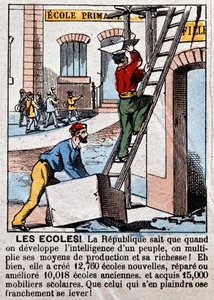 Okulların işçiler tarafından inşası - “” Le Figaro” da, Mart 1889. by Unknown artist
