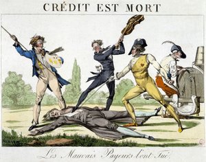 Kredi öldü: kötü ödeme yapanlar öldürdü - 1820 civarında karikatür by Unknown artist