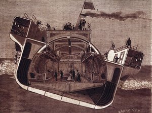 Henry Bessemer (1813-1898) tarafından deniz tutmasına karşı tasarlanmış bir teknenin kesiti. 19. yüzyıl gravür. by Unknown artist