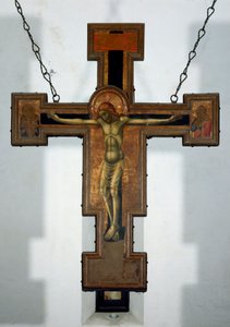 Çarmıha Gerilme Bir haçın arkasındaki isimsiz ahşap boyama. 15. yüzyıl Varazze, Cappella del Castello Invrea İtalya by Unknown artist
