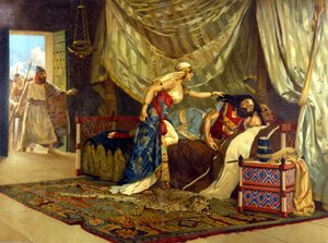 Dalila, gücünü yeniden kazanmak için Samson'un saçını kesmek üzeredir. 19. yüzyıl. by Unknown artist