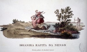 Deanire centaur Nessus (Nessos) tarafından kaldırıldı - gravür by Unknown artist