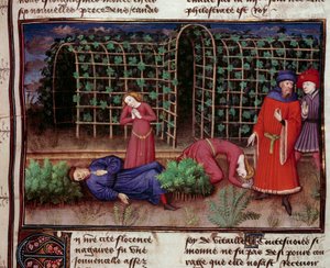 Ölüm Ölüm sonucu iki kişi öldü. Jean Boccace (Giovanni Boccaccio) (1313-1375) 1450 Paris, Arsenal kütüphanesi tarafından “Le Decameron”dan minyatür by Unknown artist