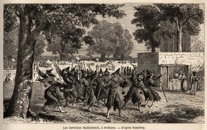 Dervişler Nakhisbendi, bir Pers Buhara, İran). Arminius Vambery (Macar bilim adamı derviş kılığında) tarafından 1863