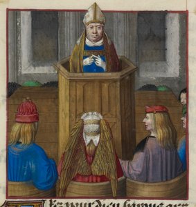 'Le Roman de la Rose'dan Venüs ordularına vaaz veren bir rahibin minyatürünün detayı by Unknown artist