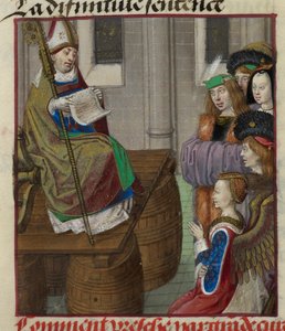 'Le Roman de la Rose'dan Venüs ordularına vaaz veren bir rahibin minyatürünün detayı by Unknown artist