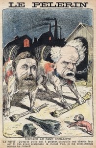 Sosyalistler Jean Jaures (1859-1914) (solda) ve Henri Rochefort (1831-1913) (sağda) arasındaki anlaşmazlıklar. 19 Haziran 1898 tarihli “Le Pelerin”deki illüstrasyon. by Unknown artist