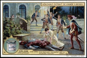 Donna Anna ölü babasını keşfeder - “” Artık nefes almıyor! Gereksiz bakım! Ne yapalım? Zavallı baba! - Perde I, sahne 4, Don Juan (Don Giovanni), opera Mozart (1756-1791) - Liebig kromolitografisi by Unknown artist