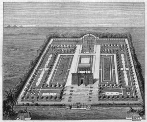 Firavunlar zamanında Mısır bahçesi. 16 Ağustos 1879 tarihli “Doğa: bilimlerin ve sanat ve endüstriye uygulamalarının gözden geçirilmesi” nde gravür. by Unknown artist