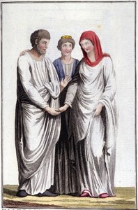 Nişan veya evlilik vaadi: dextrarum iunctio veya dürüst eller birliği. 19. yüzyılın gravürü. by Unknown artist