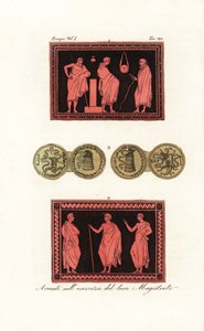 Genç bir adamı inceleyen isimsiz archon veya baş sulh hakimi 1 ve iki yardımcısıyla birlikte archon 2 by Unknown artist