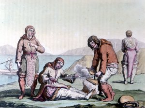 Eskimolar odun parçalarını birbirine sürterek ateş yakarlar. by Unknown artist