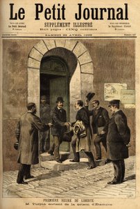 Eugene Turpin (1848-1927), kimyager, 1884'te melinit (bir patlayıcı) mucidi, haksız yere buluşunu düşmana satmakla suçlandı, masumdu ve Etampes hapishanesinden serbest bırakıldı. “” Le petit Journal” da gravür 29/04/1893. Selva'nın koleksiyonu by Unknown artist