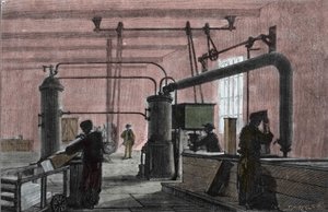 Ferdinand Carre (1824-1894) sistemi ile buz üretimi için fabrika. 19. yüzyılın gravürü. by Unknown artist
