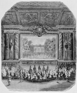 Louis XIV Fete, Saint Aignan Dükü tarafından (Müzikte komedi, Versailles parkında oynanan) Gravür by Unknown artist