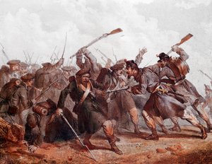 Rus ordusu ile İngiliz, Osmanlı ve Fransız koalisyonunun savaşı by Unknown artist