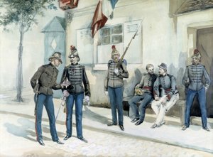1870 yılında kışlalarının önünde itfaiyeciler by Unknown artist