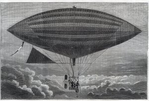 Helise ilk elektrikli aerostat, Albert (1839-1906) ve Gaston Tissandier (Tissendier) (1843-1899) tarafından denendi, 8 Ekim Pazartesi günü “La Nature” dergisinin editörü Fransız bilim adamı by Unknown artist