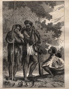 Kaptan James Cook (1728-1779) tarafından yapılan ilk yolculuk (1768-1771): Neo-Zelandan ailesi (Neo Zelandaise) - “18. Yüzyılın Büyük Denizcileri”nden alınan çizim” by Unknown artist