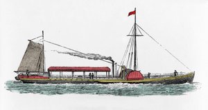 Robert Fulton (1765-1815), Amerikalı mühendis Hudson Nehri, ABD tarafından "Clermont" vapurunun ilk yolculuğu by Unknown artist