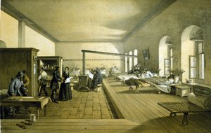 Florence Nightingale (1820 - 1910) 1855 civarında Türkiye'de Üsküdar'da bir hastanede by Unknown artist
