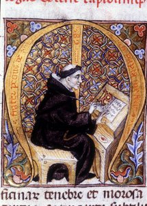 Fra Pietro di Pavia (Frere Pierre de Pavia), iş yerinde bir kopyacı ("M"). 14. yüzyıl el yazması. by Unknown artist