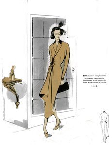 Fransız modası, fındık kaban elbise tasarımı. by Unknown artist