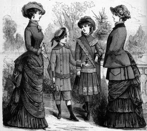 19. yüzyılda Fransız kadınsı ve çocuk modası. 1882 reklamı. 11 Mart 1882 tarihli “” The Illustrous World”” n°1302