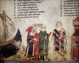 Venedik'te Fransız tüccar. Benoit de Saint Maure'un "Roman de Troy" minyatürü. 14. yüzyıl Biblioteca Marciana, Venedik by Unknown artist