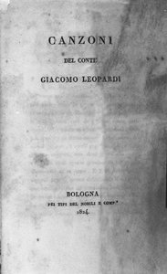 İtalyan şair Giacomo Leopardi'nin (1798 - 1837) 1824 “Canzoni”nin (Şiirlerin) cephesi by Unknown artist