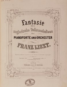 Franz Liszt (1811-1886) tarafından yazılan “” Piyano ve orkestra için fantezi” puanının ön yüzü 19. yüzyıl Bologna, civico museo müzikal by Unknown artist