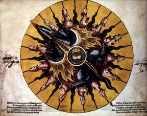 Güneşi temsil eden cephe - “Astronomicum Caesarium”da, Ptolemeus teorisiyle ilgili astronomi incelemesi, P. Apiano. by Unknown artist