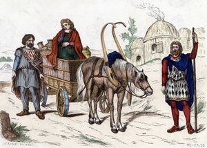 Galyalı konut, kadın, köylü, savaş arabası, zengin çiftçi, koşum takımı - “” Yüzyıllar boyunca Fransızların sivil ve askeri kostümlerinde Paris F. Roy 1882 ””. by Unknown artist