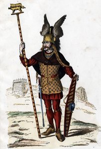 Savaş işareti taşıyan Galyalı lider - “Yüzyıllar boyunca Fransızların Sivil ve Askeri Kostümleri Paris F. Roy 1882”. by Unknown artist