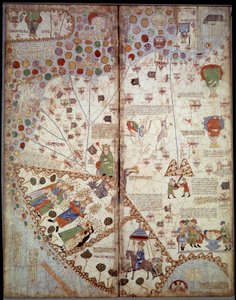 Coğrafi harita: Çin, Ganj Vadisi, Sumatra, Ceylan. Katalan Atlası (Katalan haritası) (İspanya). Abraham Cresques