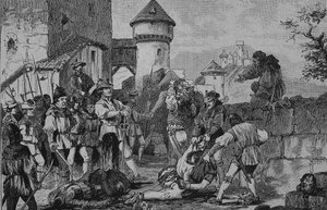 Alman Köylü Savaşı (1524-1526): Maichau kalesinin fırtınasından sonra by Unknown artist