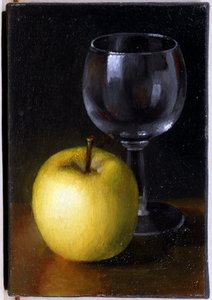 Cam ve sarı elma - Natürmort, Tuval üzerine yağlı boya by Unknown artist