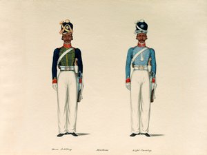 Golundauz, Madras Atlı Topçu; ve Sowar, Madras Hafif Süvari, 1835 dolaylarında. by Unknown