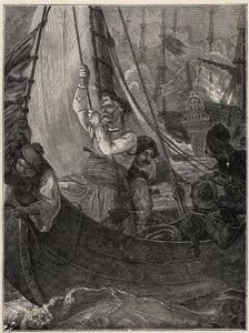 Yunan Bağımsızlık Savaşı 1821 - 1829: Konstantin (Konstantin) Kanaris (Konstantinos Canaris) Türk filosunun amiral gemisini Sakız Adası önünde yakıyor by Unknown artist