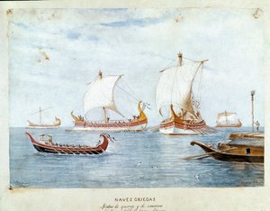 Yunan Savaş Gemileri ve Ticareti (Suluboya by Unknown artist