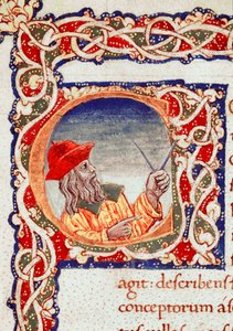 Yunan astronom Claude Ptolemee (Claudius Ptolemaeus) (MS 90-168 civarında) hesaplama yapmak için bir comppa kullanıyor “Cosmographia”dan (Ms. V.F. 32 f.2r) alınan minyatür Napoli, Ulusal Kütüphane by Unknown artist