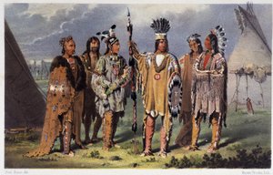 Altı Kızılderili Şefi Grubu - Paul Kane, Longmans & Roberts, Londra tarafından “Kuzey Amerika Kızılderilileri Arasında Bir Sanatçının Gezintisi”nde by Unknown artist